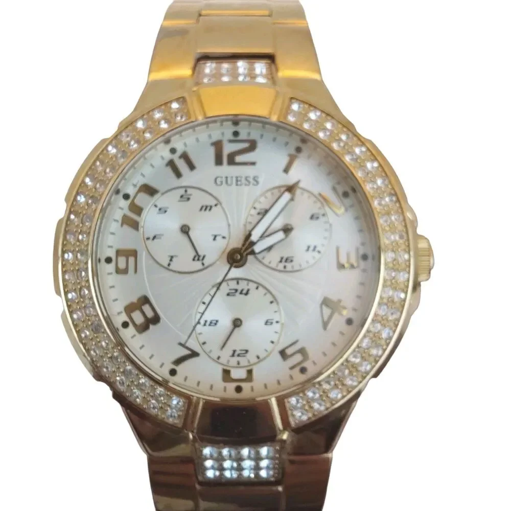 Guess Men's Frontier G13537L Gold Tone Stainless Steel Quartz Watch New Battery